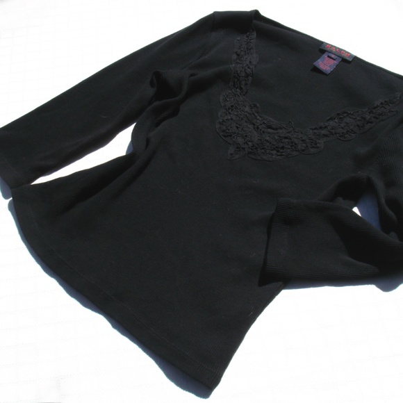 Ralph Lauren Vintage Designer Tee Shirt Lace Embroidered 3/4 Sleeve TShirt RRL - Picture 6 of 14
